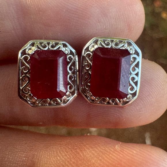 Estate Ruby and Sterling Silver Earrings - Picture 15 of 15